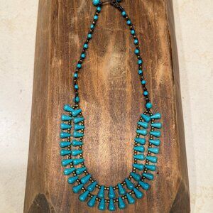 Faux Turquoise Hand Knotted Necklace - 19"